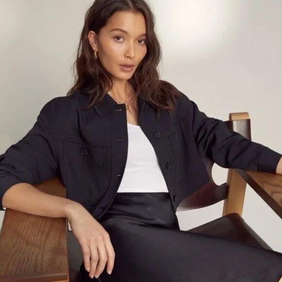 Aritzia Wilfred Little Cropped Jacket in Black L $198 Minimalist Classic Boxy - Picture 1 of 16